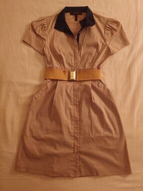 NWT Light Dessert BCBG MaxAzria Safari Woven Cotton Poplin Midi Dress 0, XS, XXS